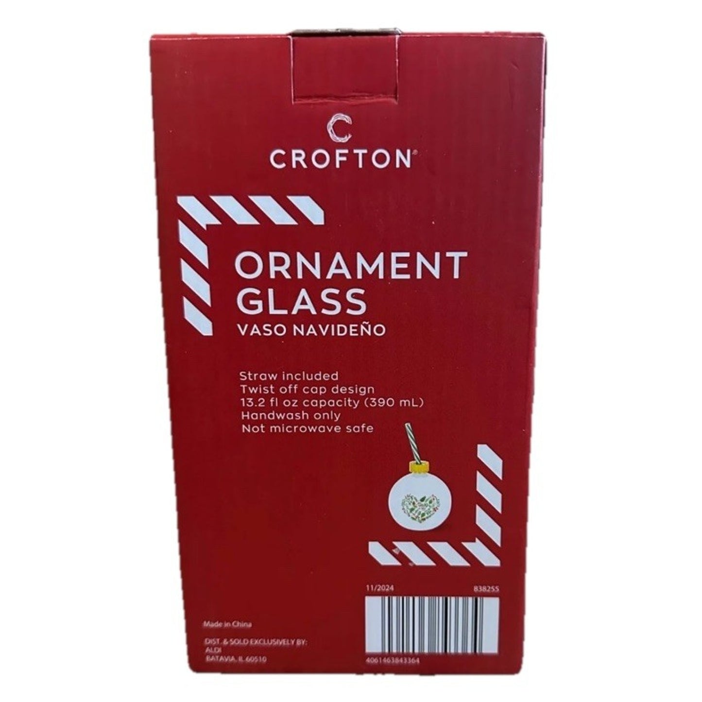 Crofton Christmas Glass Cup With Straw Ornament Vaso Navideno Collection New