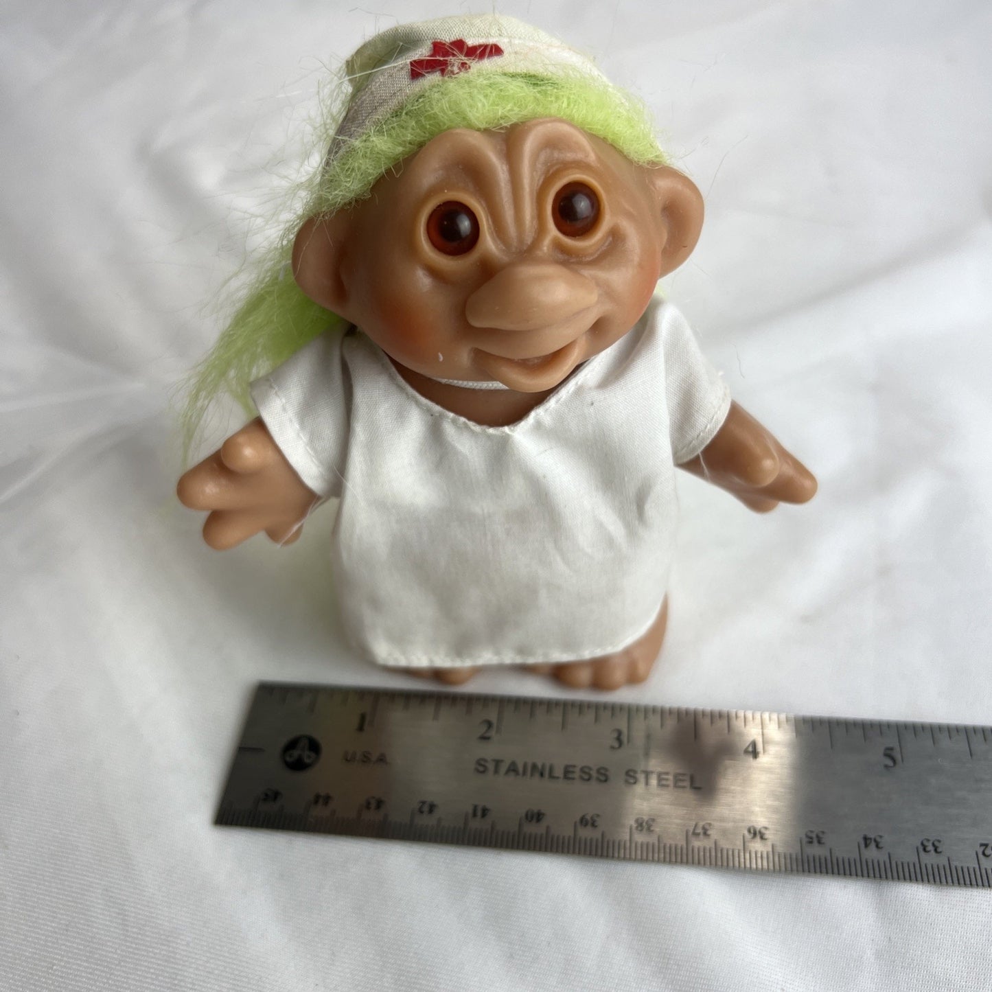 Vintage Dam Troll Doll Nurse Green Hair Brown Eyes 1986 Rare