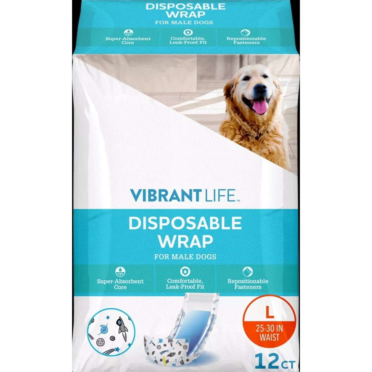 Dog Vibrant Life Disposable Male Wraps for Dogs Puppies Size Large Diapers