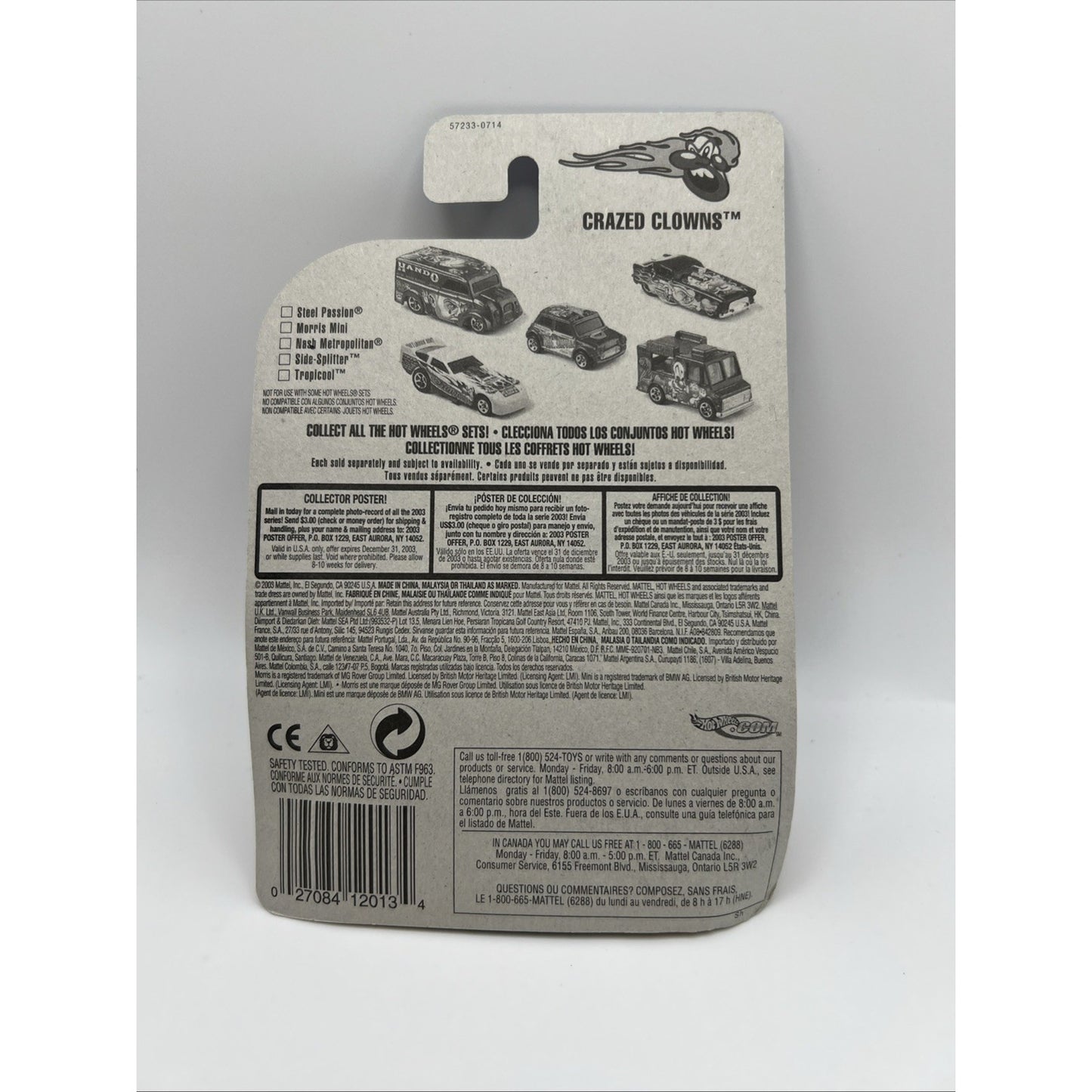 2003 Hot Wheels #96 Crazed Clowns 2/5 Morris Mini Red Cooper Spoke Wheels