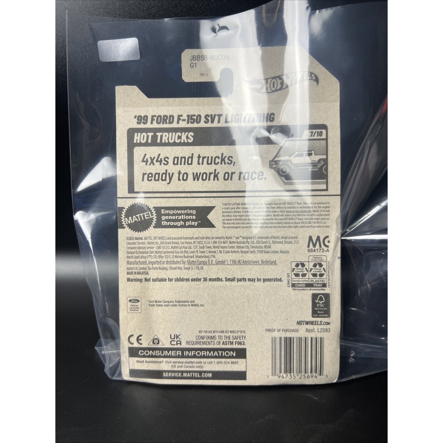 Hot Wheels Hot Trucks '99 Ford F-150 SVT Lightning 1:64 Die-cast 94/250 New