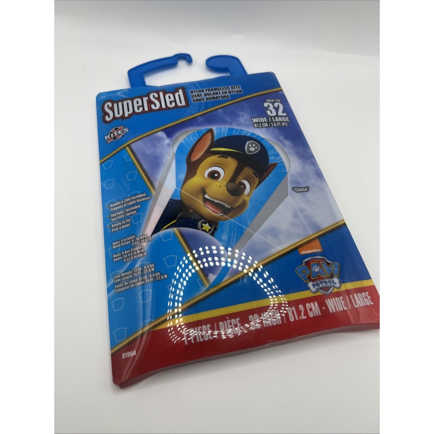 Paw Patrol Kite Chase Brand New 32 Inch Nylon Frameless with Handle & Line