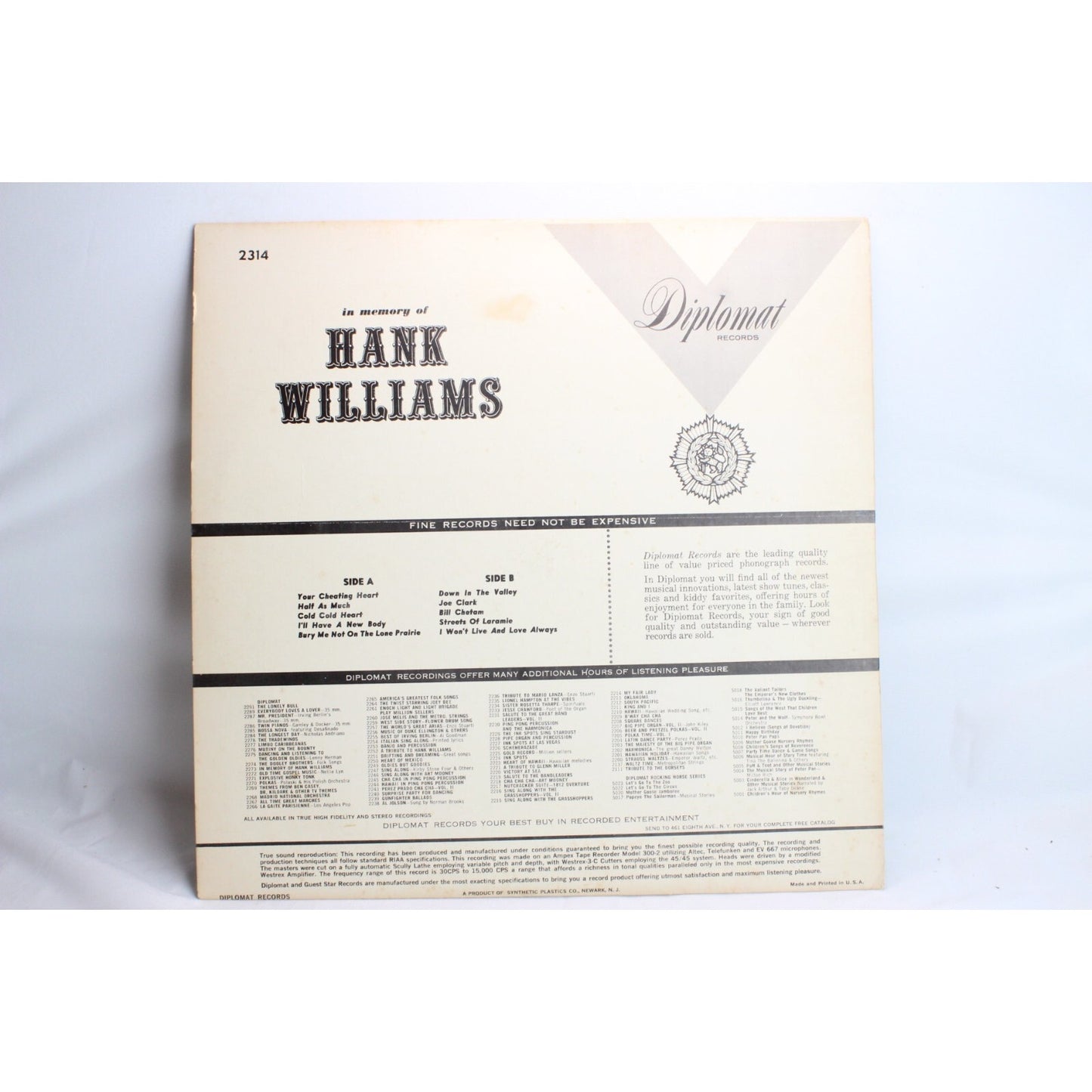 Hank Larry A Tribute In Memory Of Hank Williams Vinyl Record Tested Used