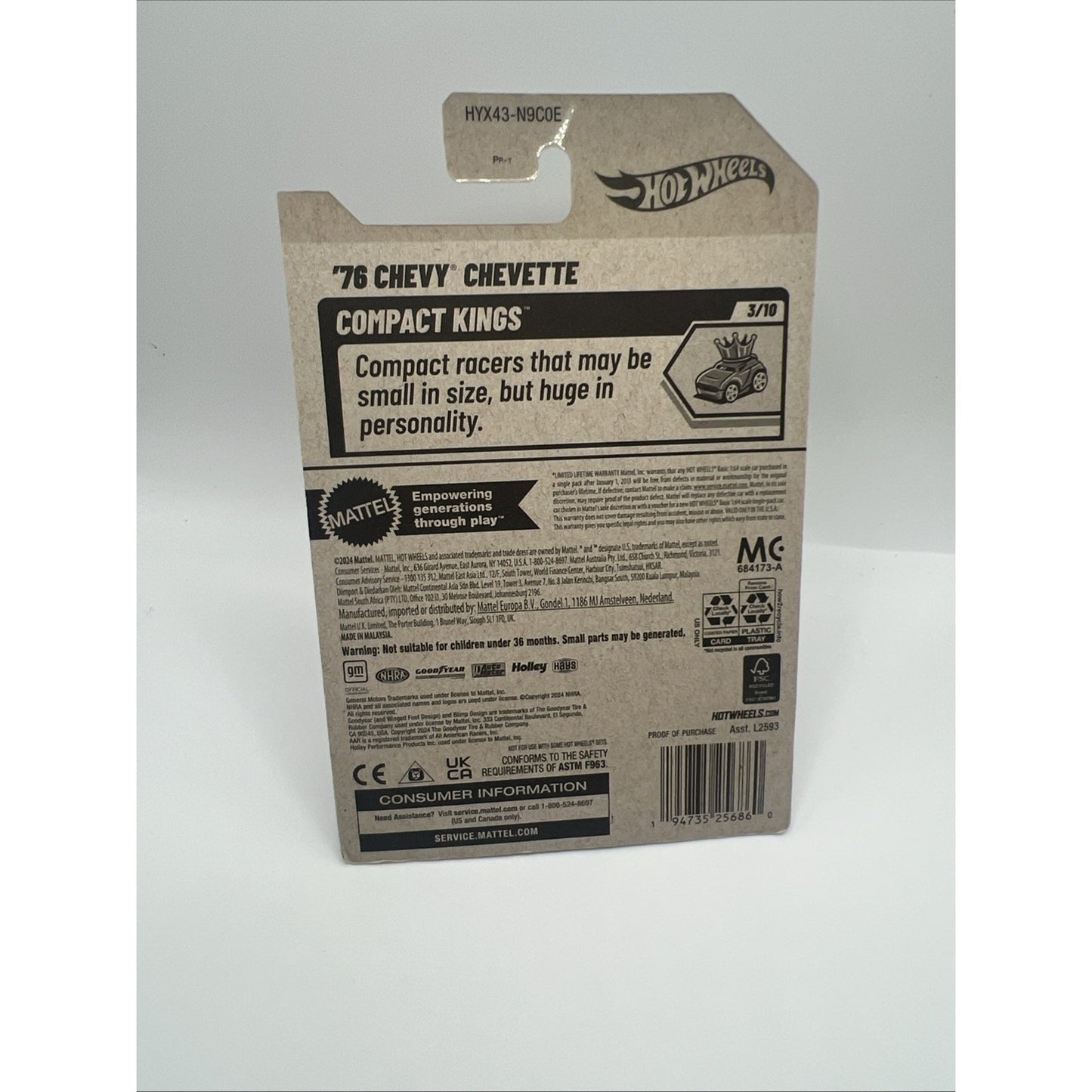 2025 Hot Wheels Compact Kings 3/10 NHRA Drag Racing ‘76 Chevy Chevette #102 Car