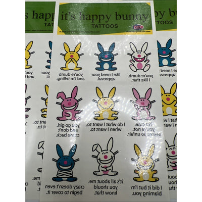 Neo Happy Bunny Temporary Tattoos 2006 Jim Benton Rabbit 5 Sheets 45 Tattoos