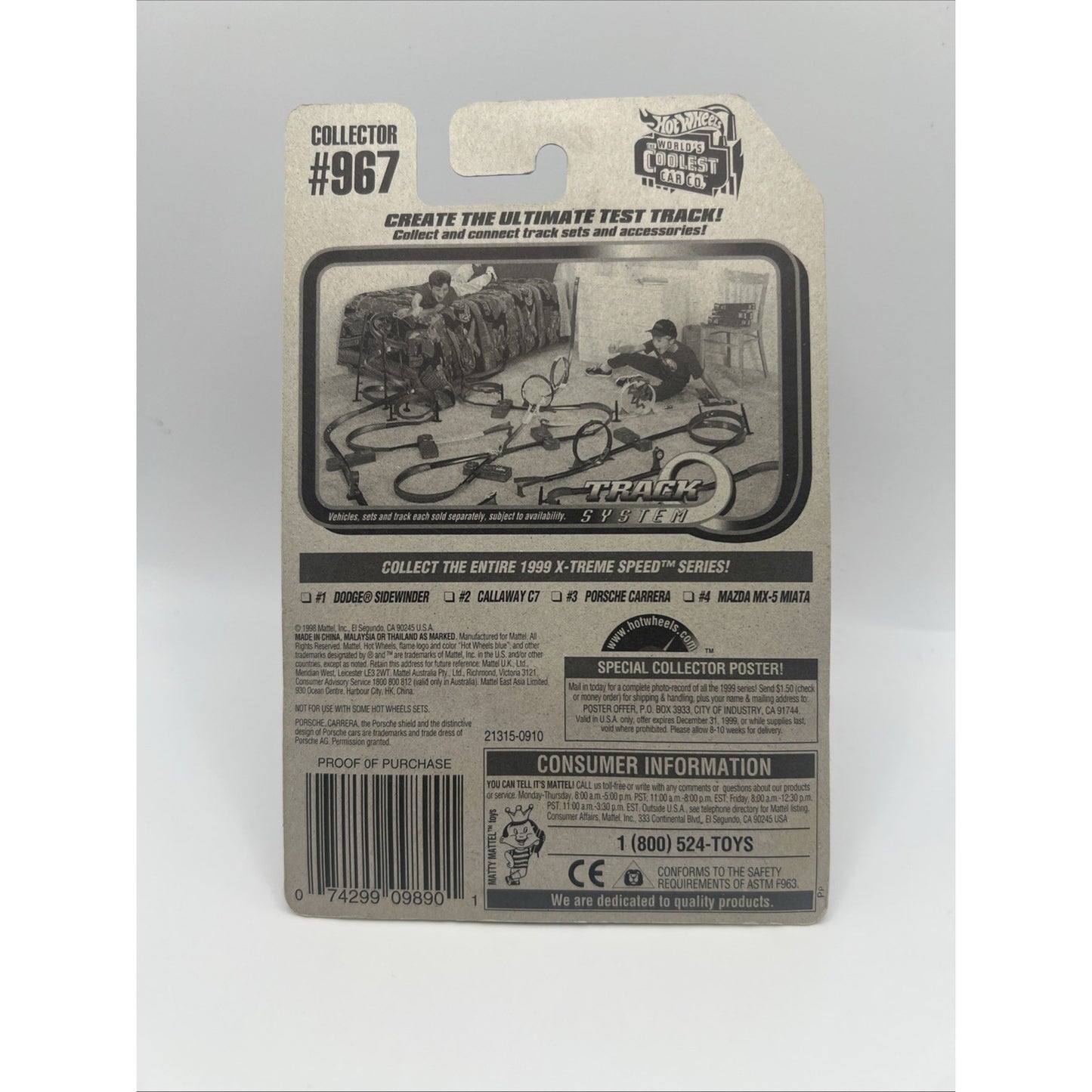 Hot Wheels X-Treme Speed Series #3 of 4 Porsche Carrera Collector #967 Silver