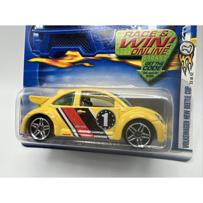 Hot Wheels 2002 First Editions Volkswagen New Beetle Cup #45 Yellow Bug Race Car