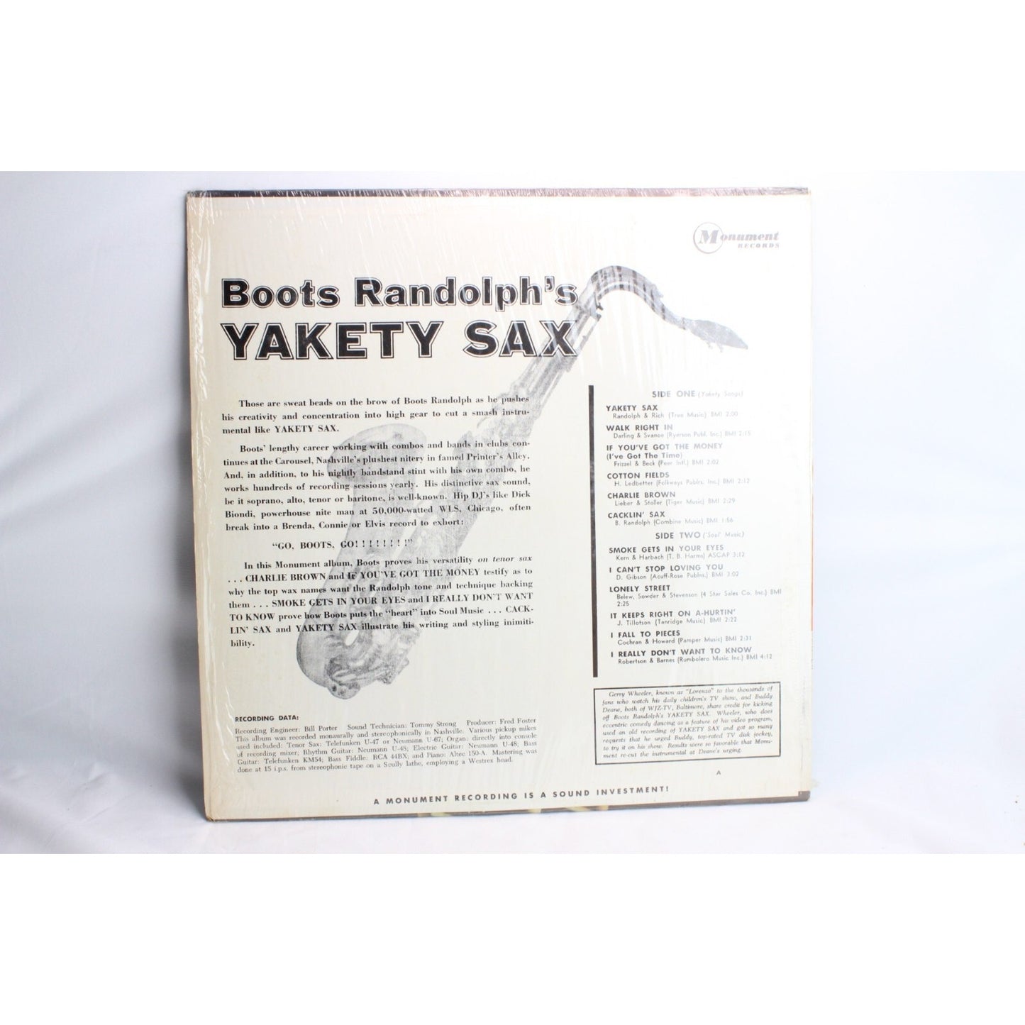 Boots Randolph's Yakety Sax Vinyl Record Tested Used