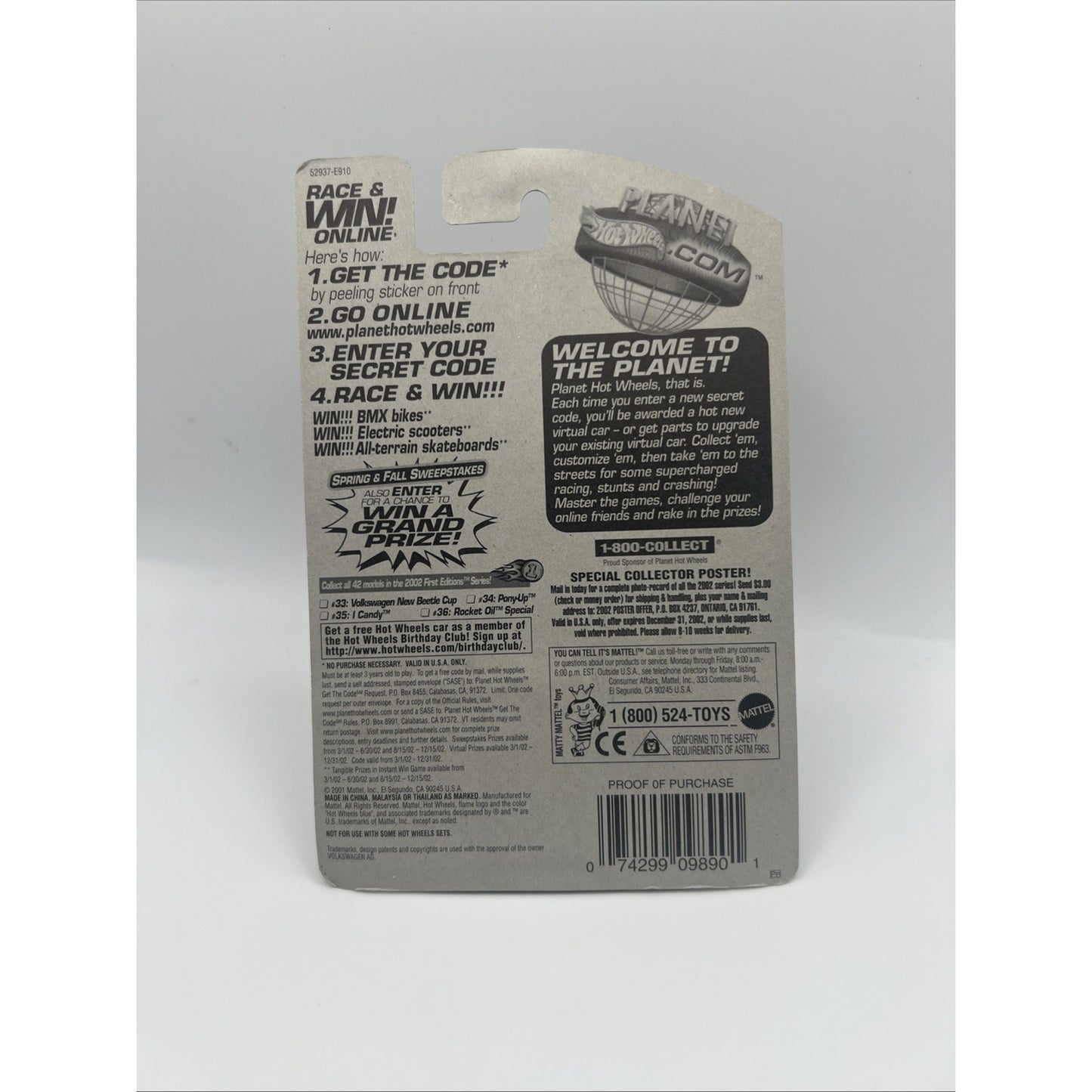 Hot Wheels 2002 First Editions Volkswagen New Beetle Cup #45 Yellow Bug Race Car