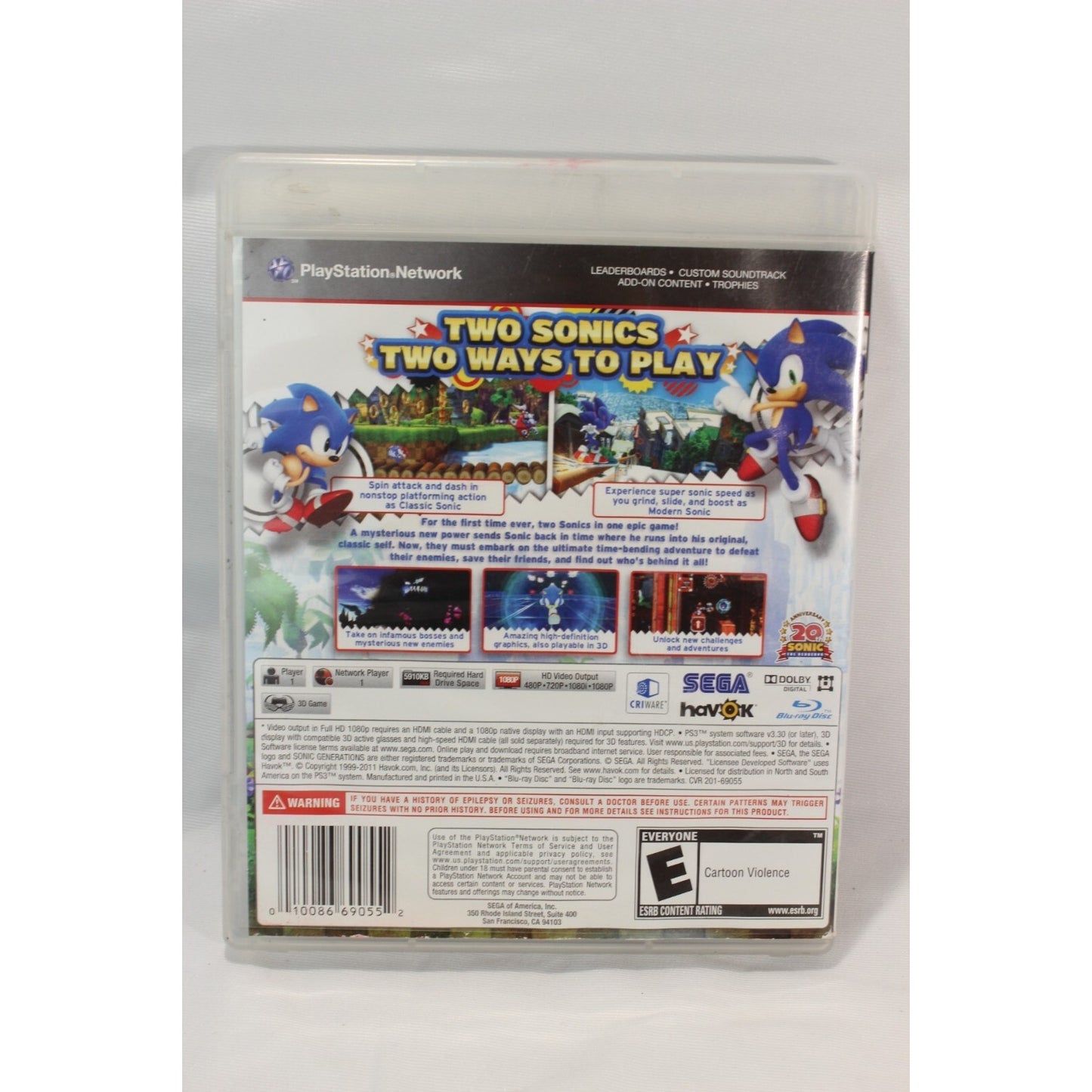 Sonic Generations PlayStation 3 PS3 Tested Video Game Used Action Game