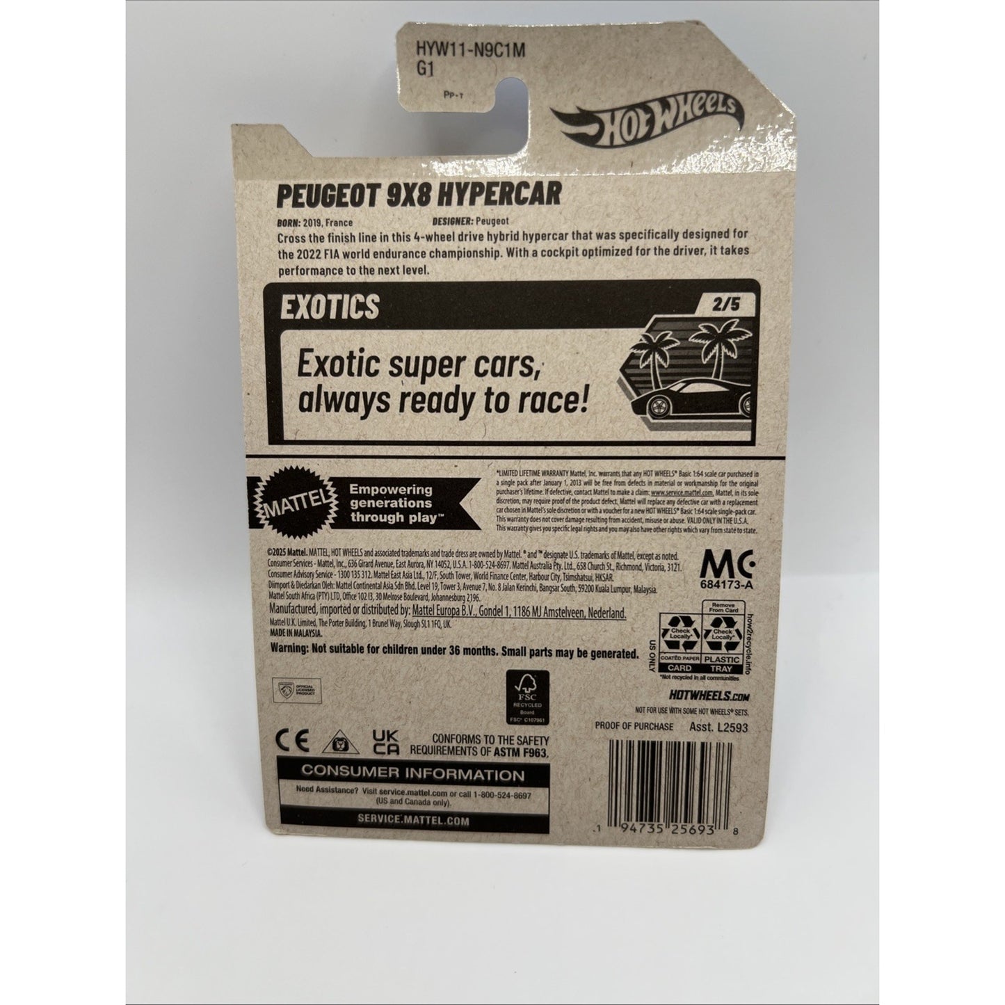 Hot Wheels 2025 Case M PEUGEOT 9X8 HYPERCAR U.S. Card In Hand Supercar Track Car