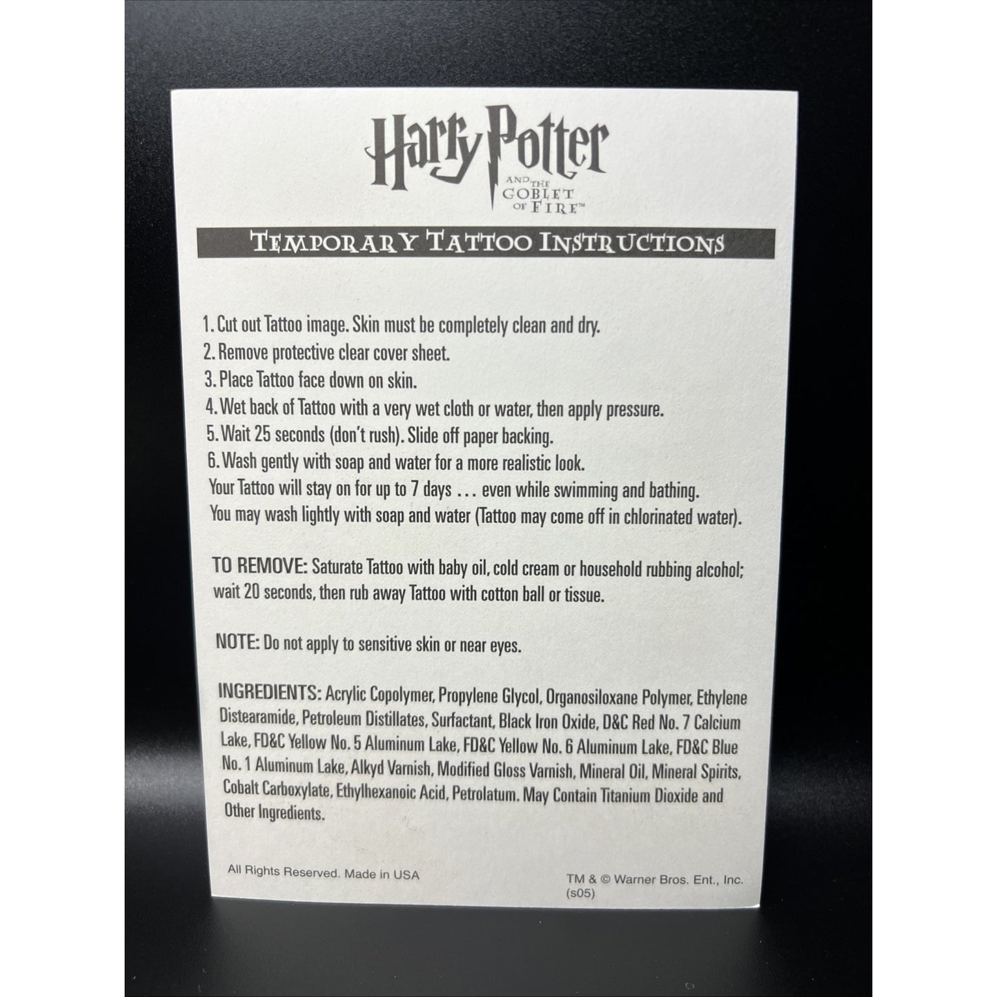 Harry Potter and the Goblet of Fire Temporary Tattoos Rare Vintage Tattoo 4ct