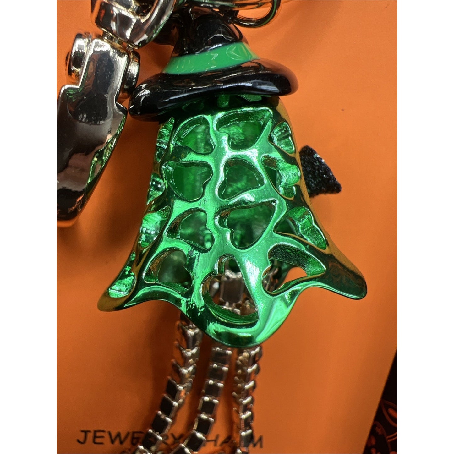 Betsey Johnson Green Ghost Witch With Crystal Bag Charm Halloween Keychain