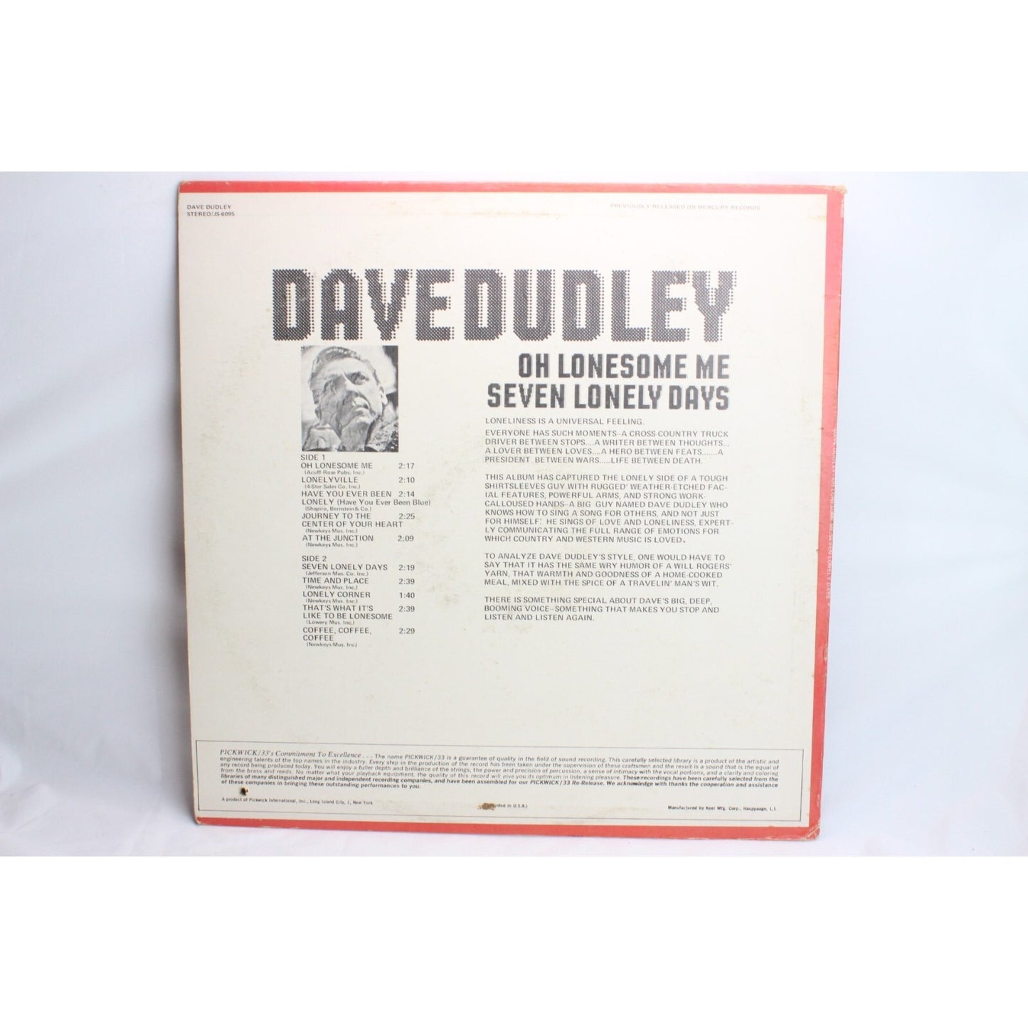 Dave Dudley – Oh Lonesome Me / Seven Lonely Days Vinyl Record Used
