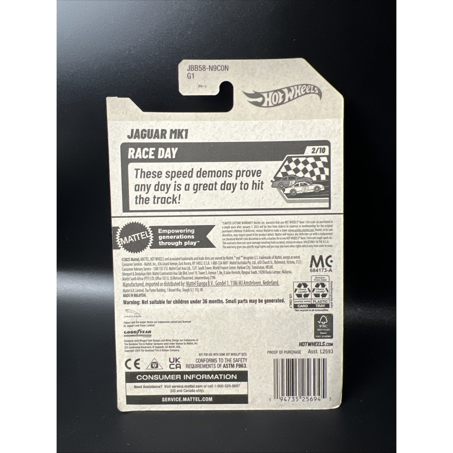 Hot Wheels Jaguar MK1 Blue 75/250 Race Day 2/10 Diecast Race Car