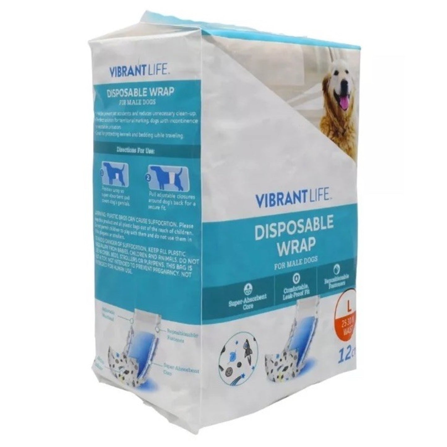 Dog Vibrant Life Disposable Male Wraps for Dogs Puppies Size Large Diapers