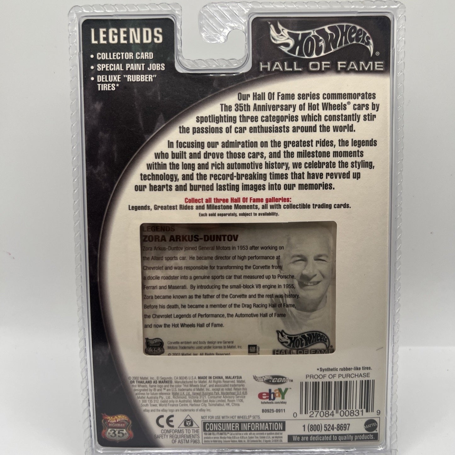 2001 Hot Wheels Hall Of Fame Legends Zora Arkus-Duntov Corvette 1:64 Diecast