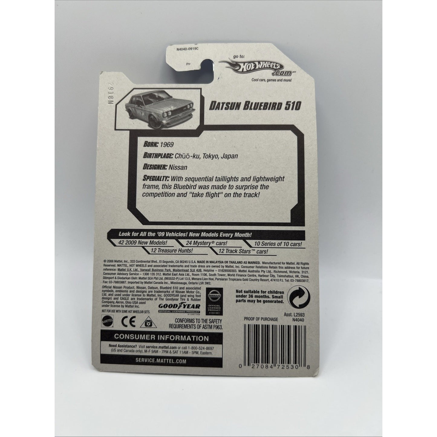 2009 Hot Wheels #37 New Models 37/42 Datsun Bluebird 510 Blue New Diecast Race