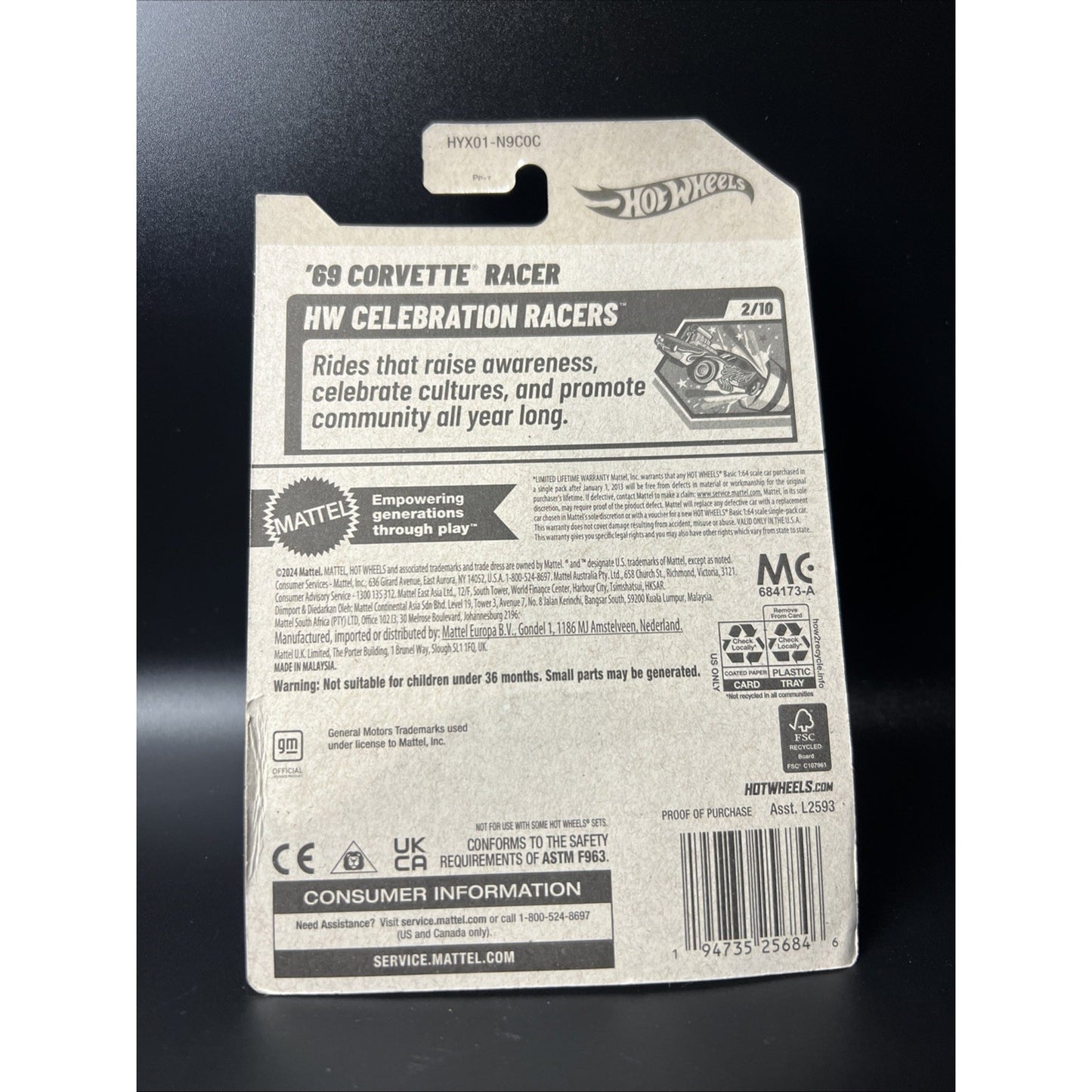 Hot Wheels 2025 Celebration 2/10 '69 Corvette Racer 51/250 White Valentine's Day