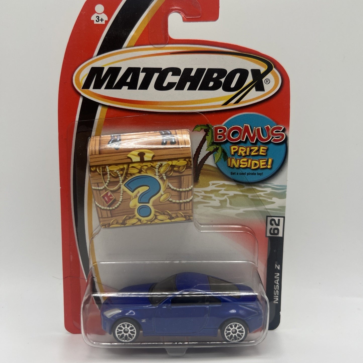 Matchbox Nissan Z 2004 Blue Toy Car #62 Bonus Treasure Chest Card Die Cast Model