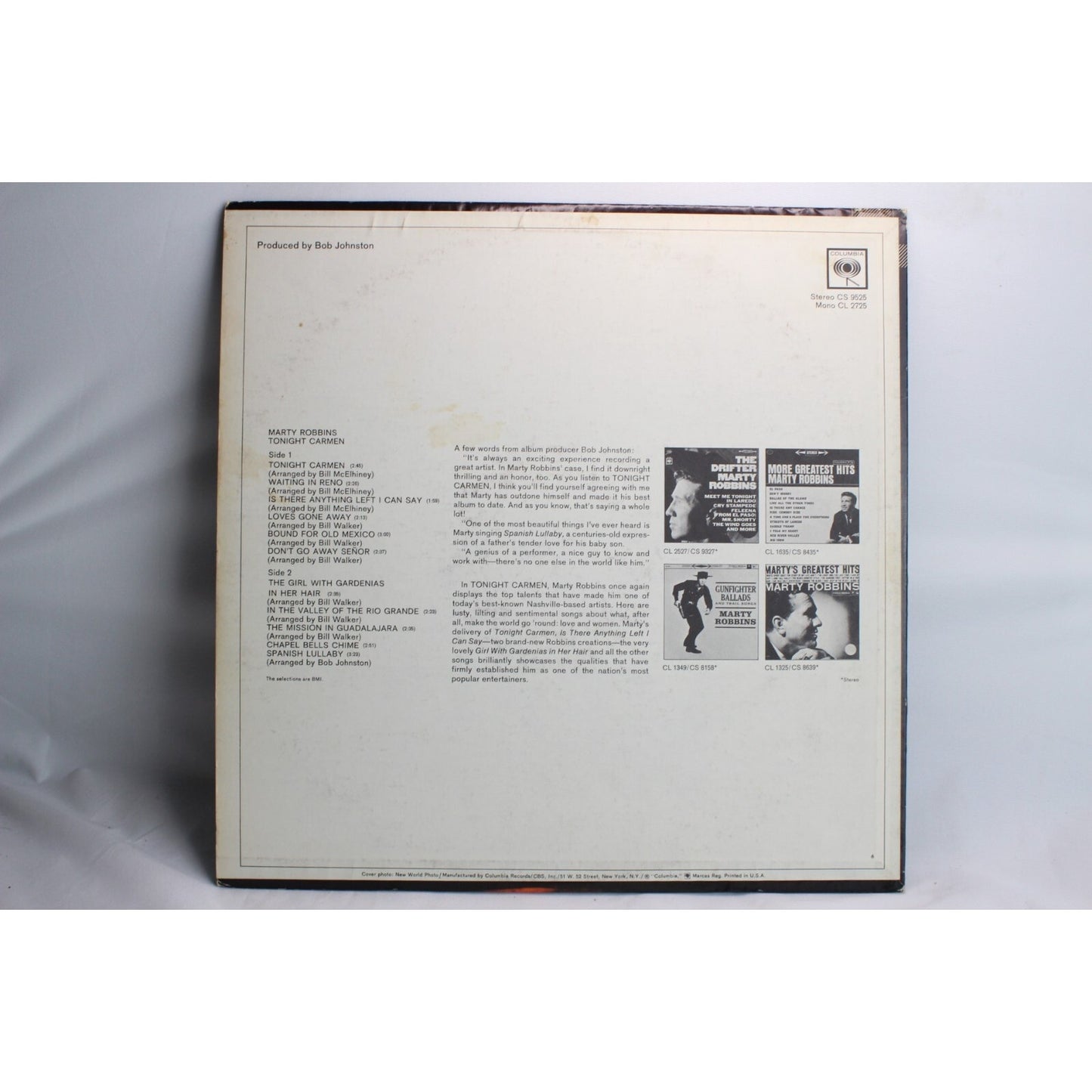 Marty Robbins – Tonight Carmen Vinyl Record Used