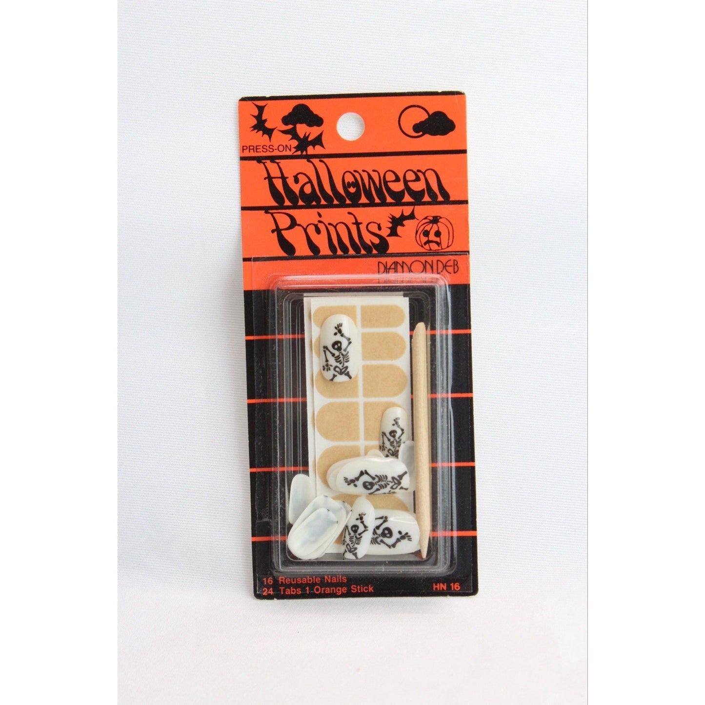 Diamon Deb Kurlash Halloween Press On Nails Vintage 1980s Scary Skeletons
