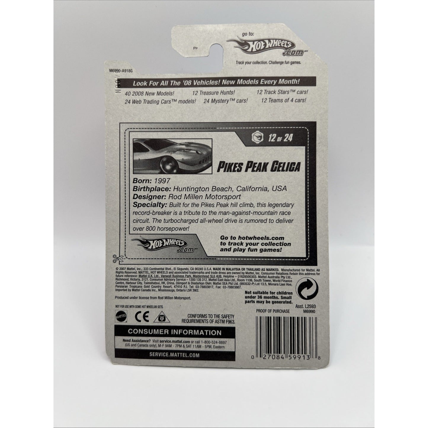 2008 Hot Wheels Pikes Peak Celica Toyota Web Trading Cards Die Cast Car Model