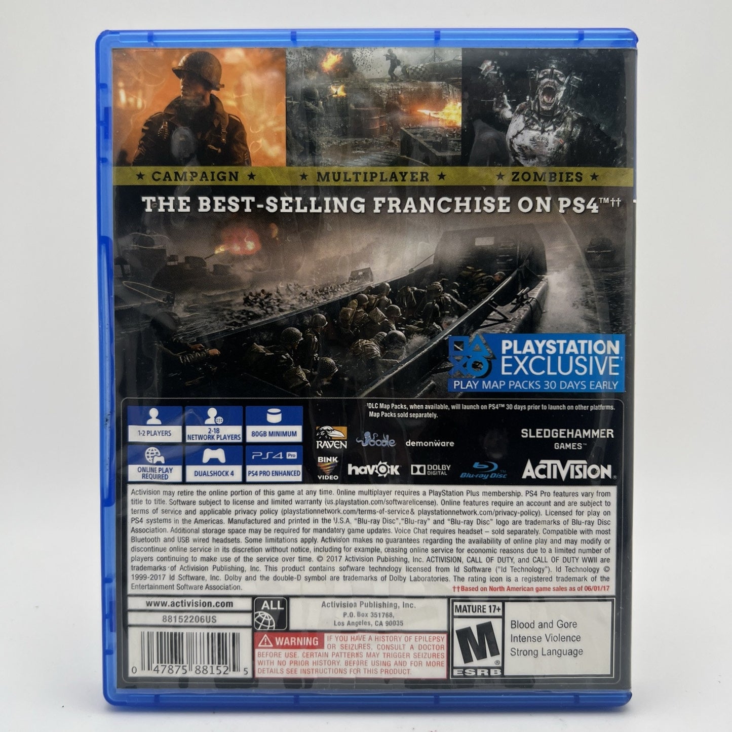 PS4 Call of Duty WWII Sony Playstation 4 2017 Video Game with Case World War 2