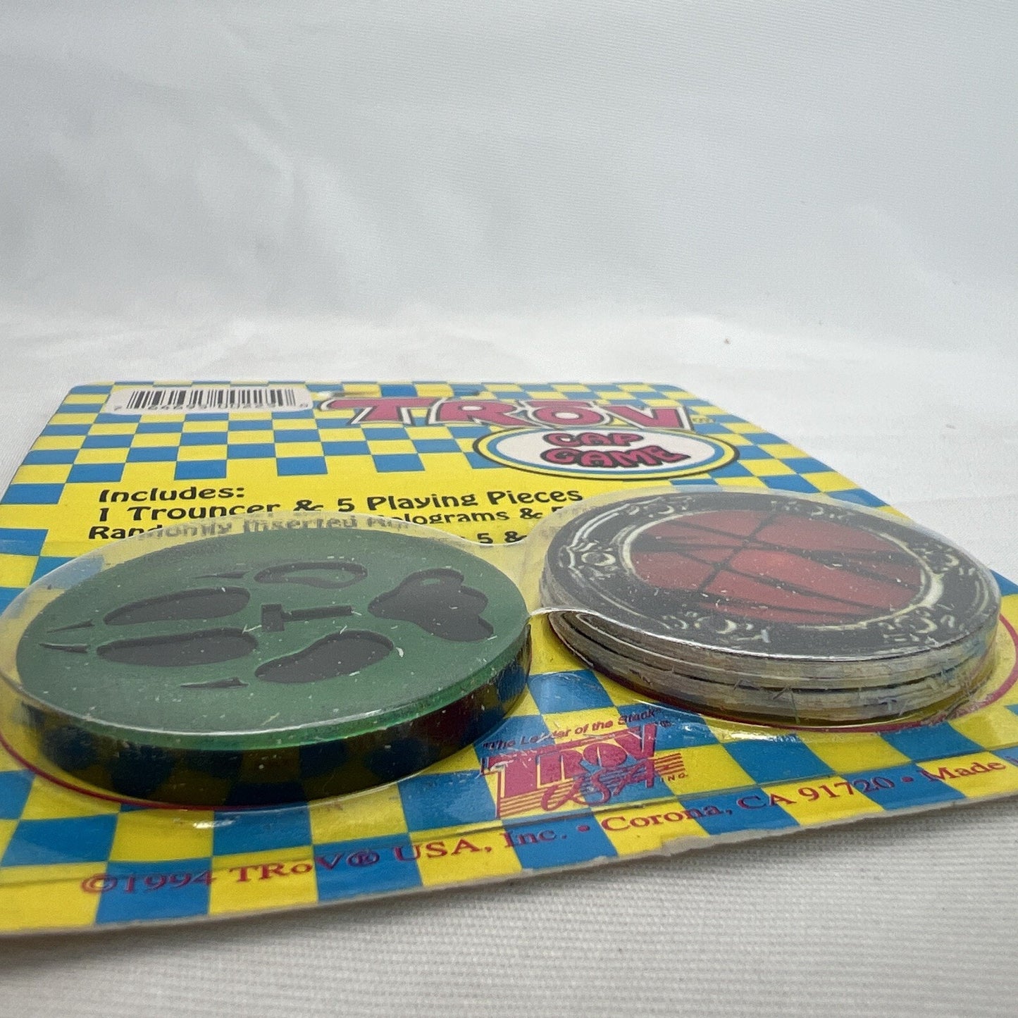 Trov 1 Trouncer And 5 Playing Pieces Pogs Vintage 1994 Game Green T Paw Prism