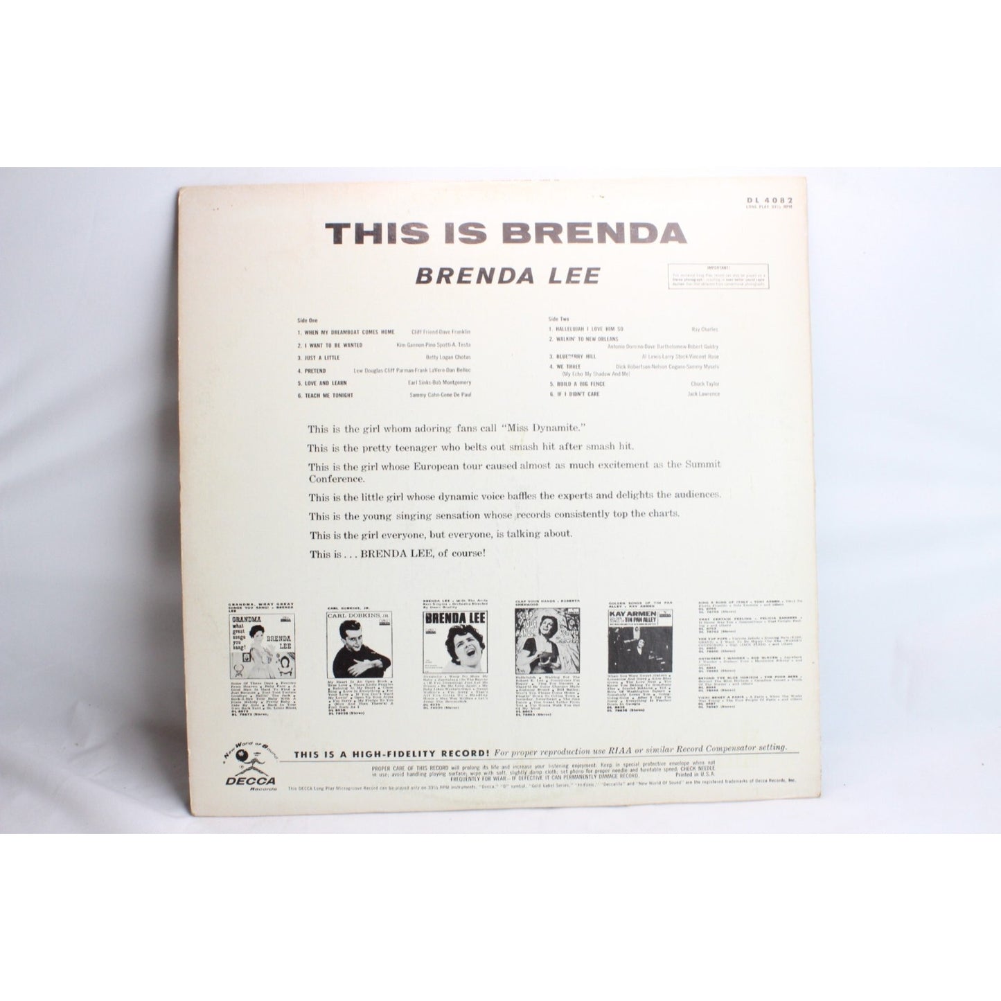Brenda Lee – This Is Brenda Vinyl Record Tested Used