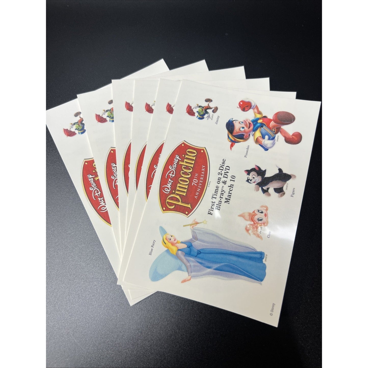 Walt Disney Pinocchio 70th Anniversary DVD Temporary Tattoo 6 Pack Rare Tattoos