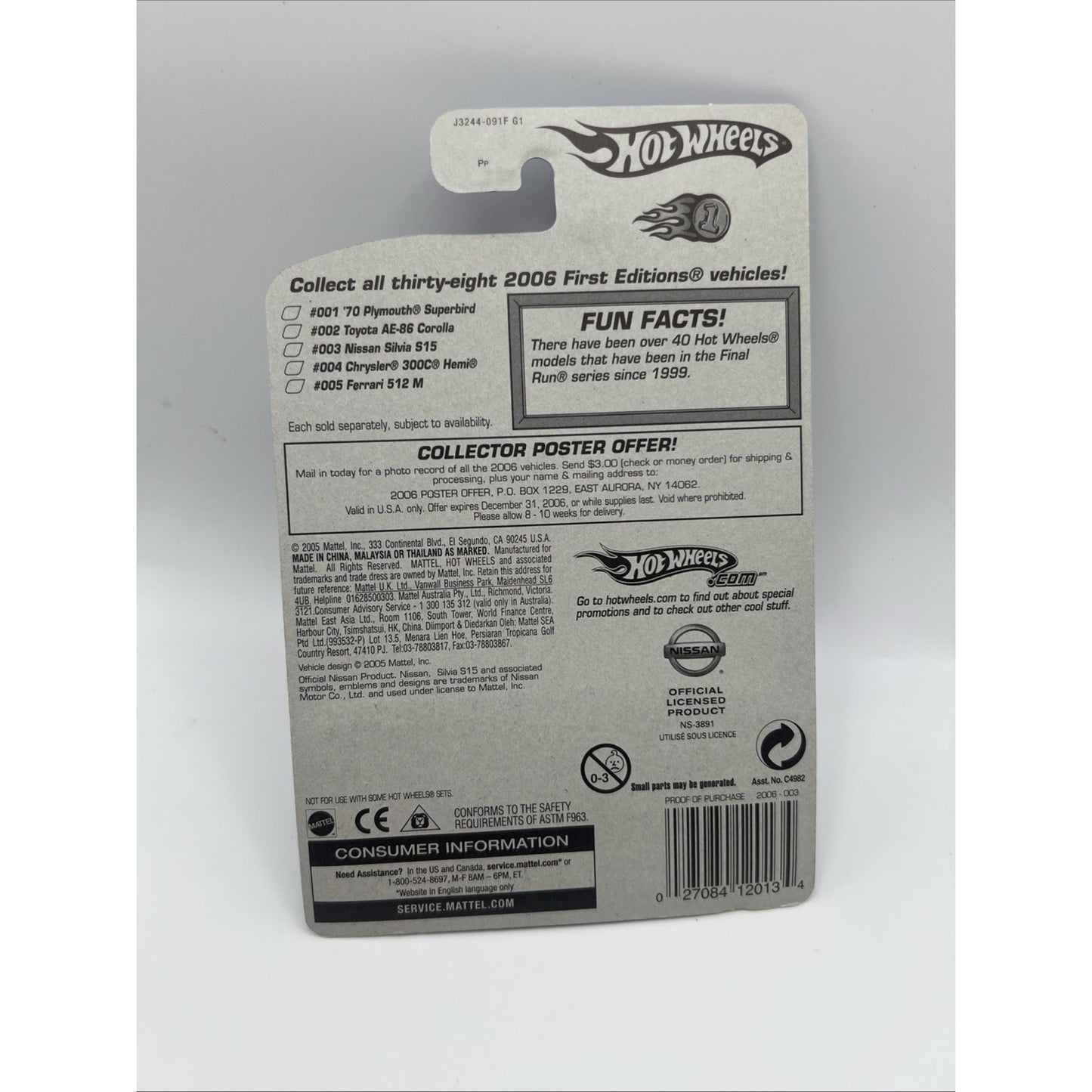 Hot Wheels 2006 First Editions Faster Than Ever Nissan Silvia S15 #3/38 Die Cast