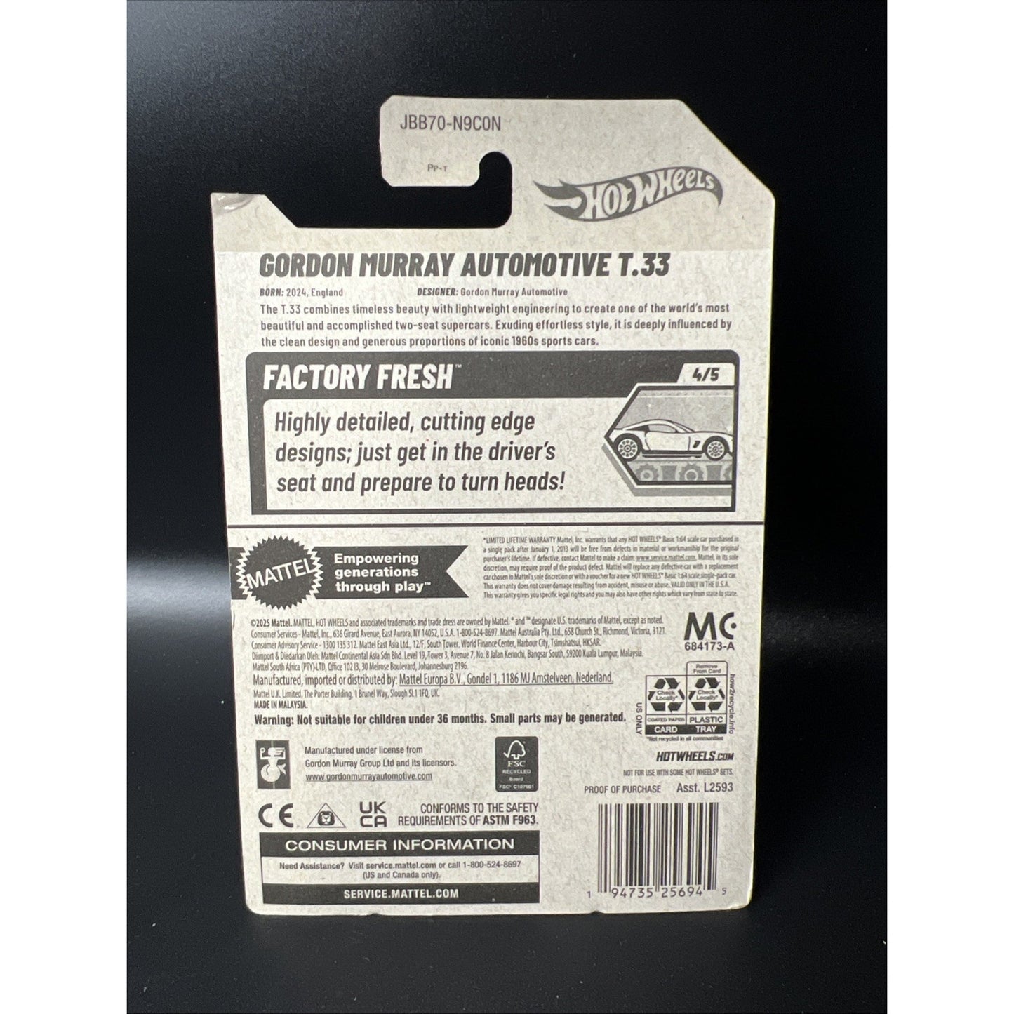 Hot Wheels Gordon Murray Automotive T.33 #90/250 Factory Fresh New Blue