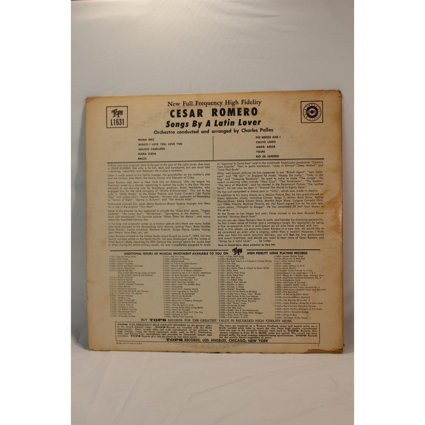 Songs by a Latin Lover Cesar Romero Record Audio Tested Video Music Album Used