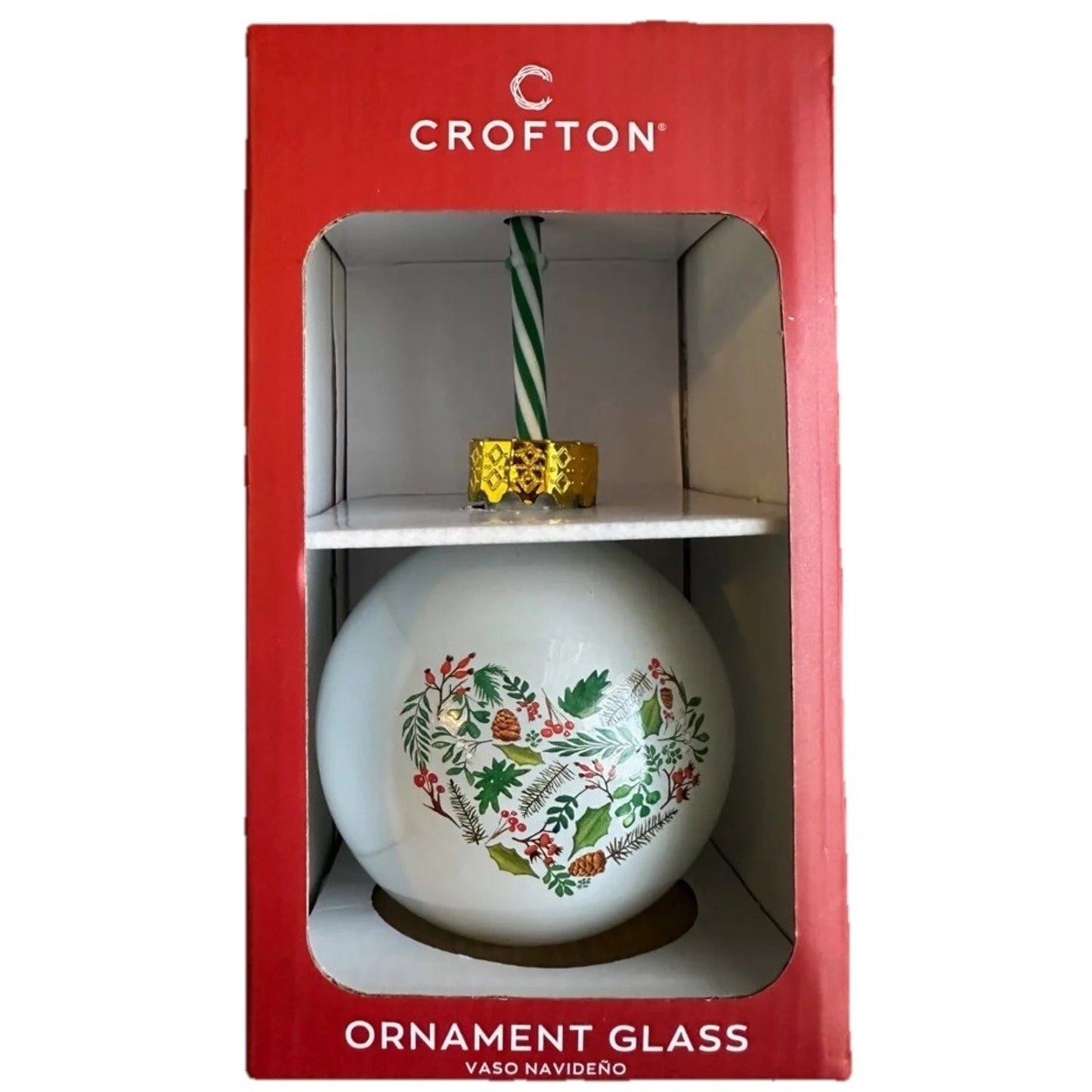 Crofton Christmas Glass Cup With Straw Ornament Vaso Navideno Collection New