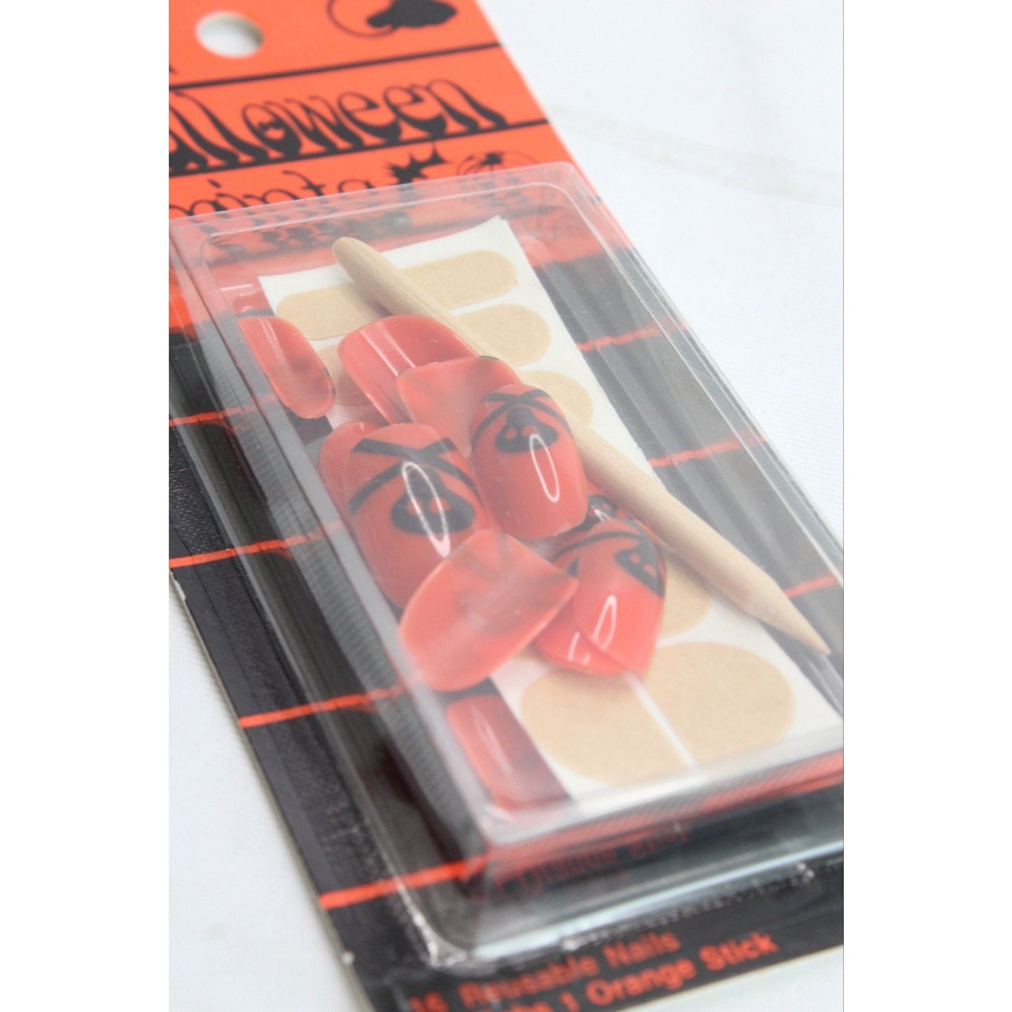 Diamon Deb Kurlash Halloween Press On Nails Vintage 1980s Orange Black Skulls