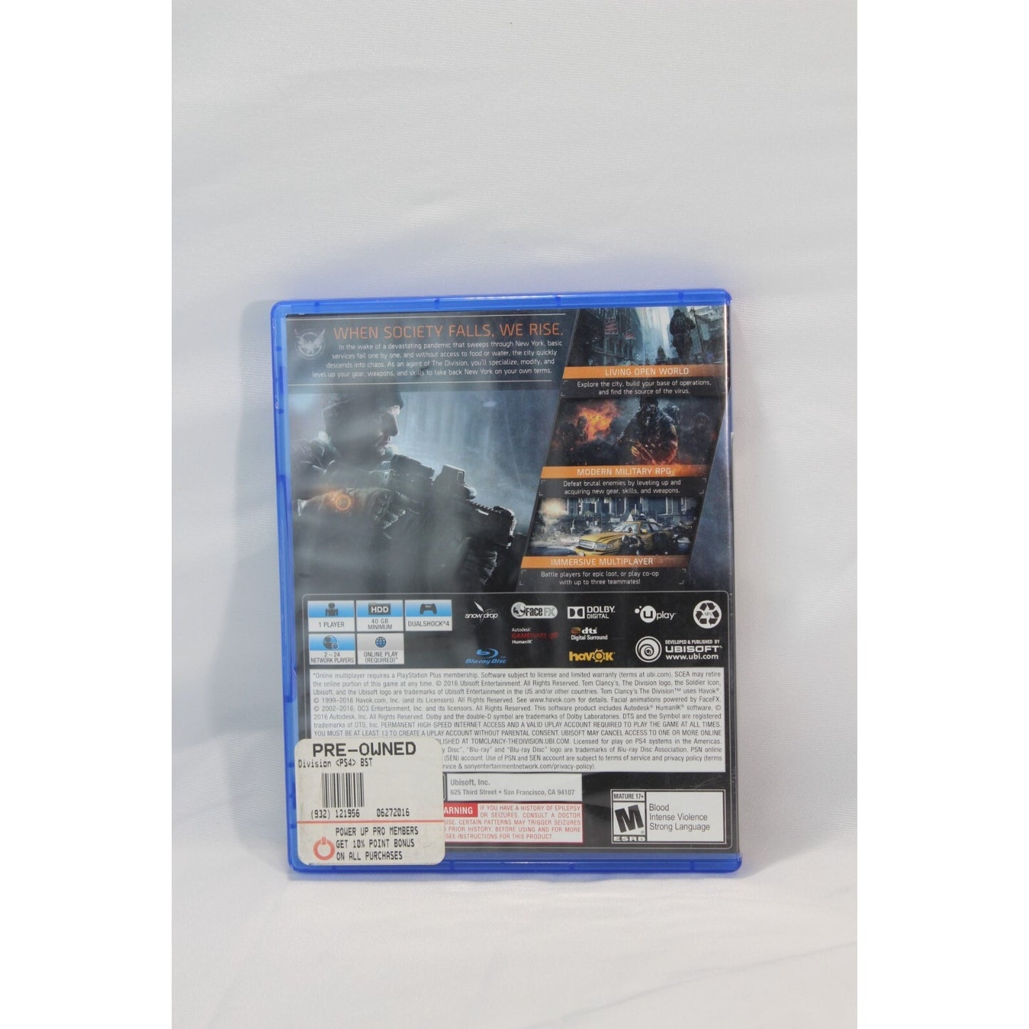 Tom Clancy's The Division PlayStation 4 PS4 Tested Video Game Used Shooter RPG