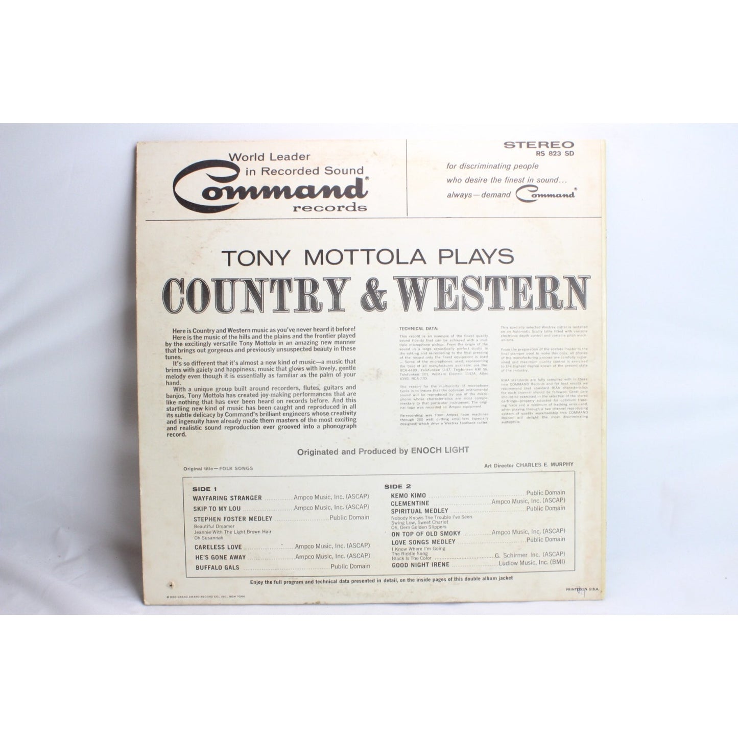 Tony Mottola Plays Country & Western Vinyl Record Tested Used