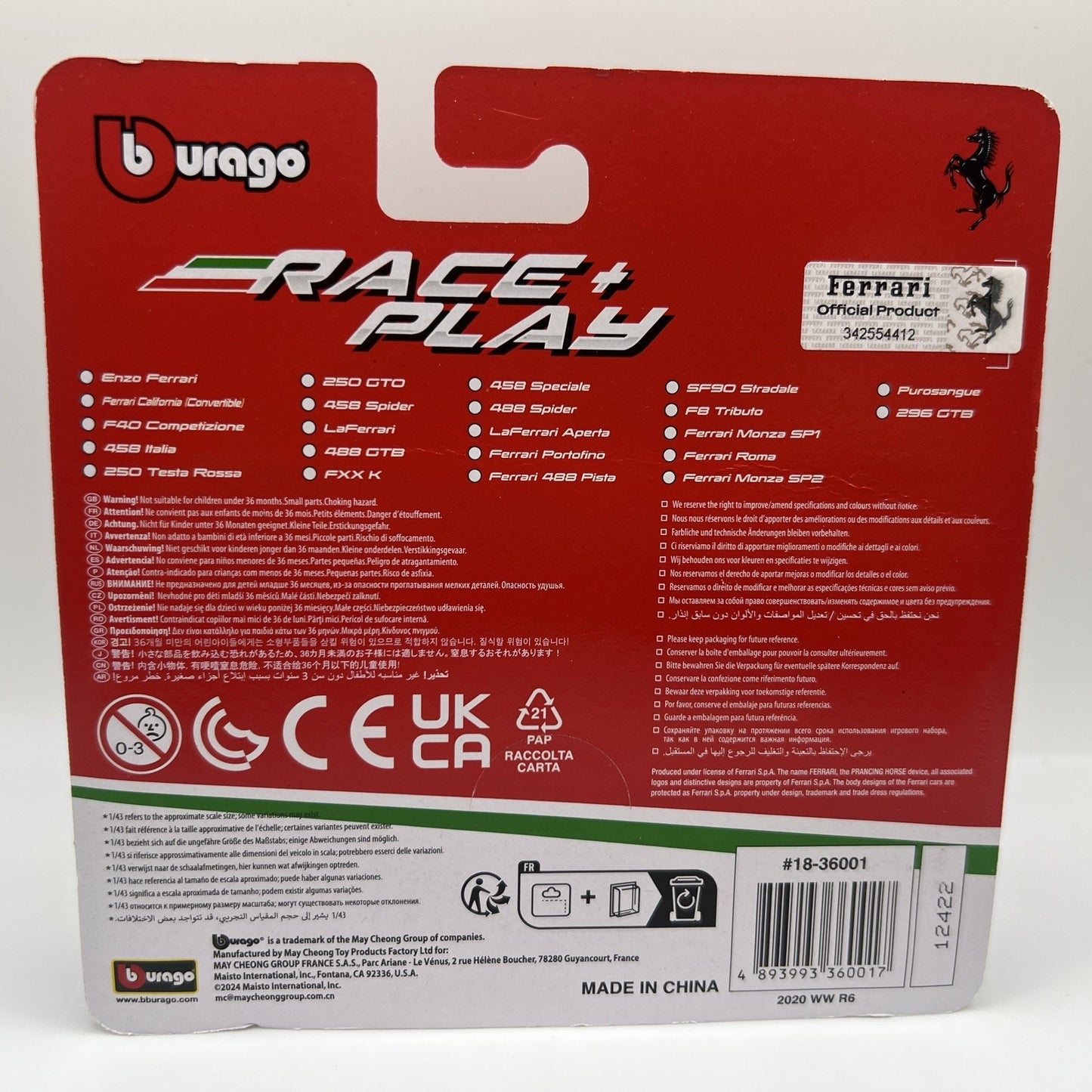 Bburago Race And Play Red 458 Italia 1/43 Die cast Toy Car Model Ferrari