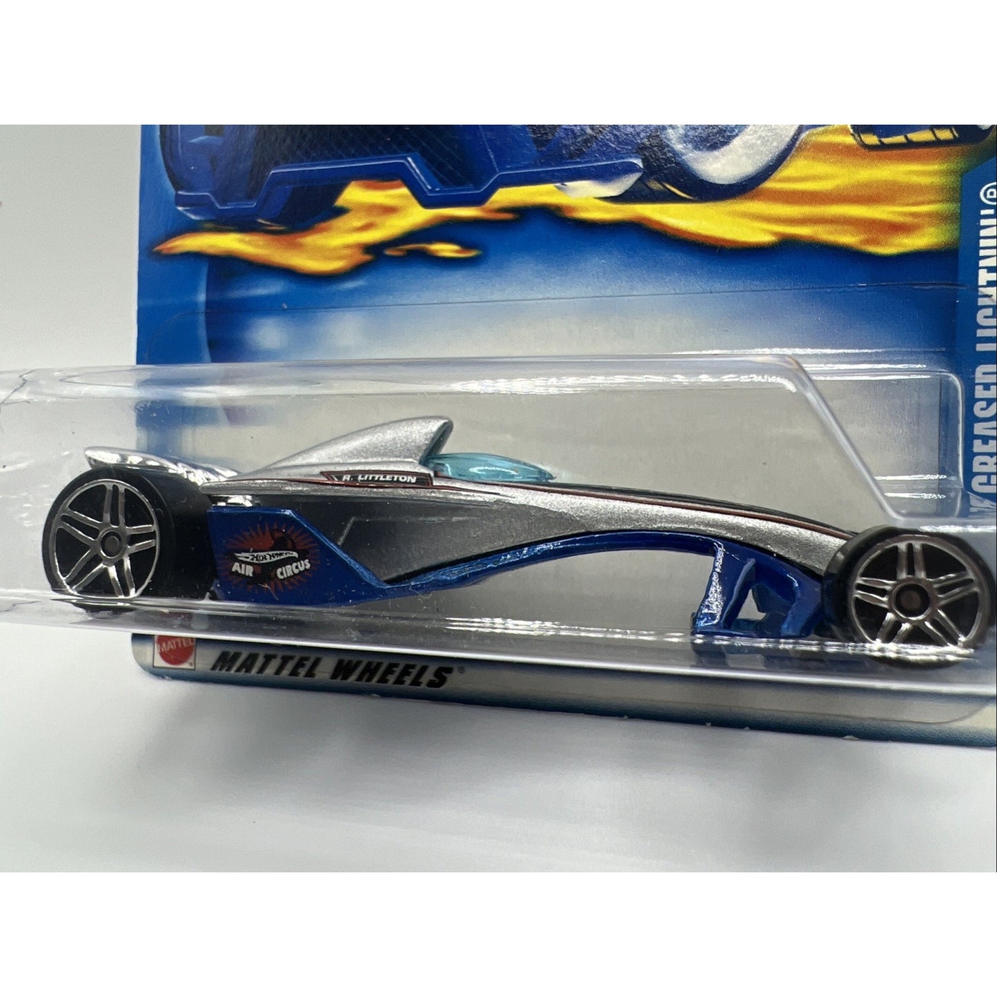 2002 Hot Wheels Mainline/Collector #239 Greased Lightnin' Silver-Blue Race Car