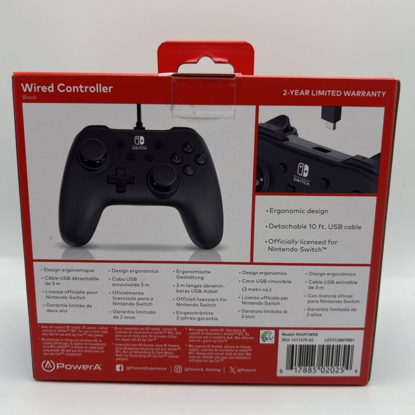 Nintendo Switch Wired Controller Black PowerA Manette Filaire Matte Satin New