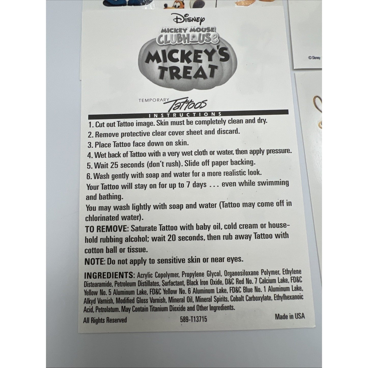 Disney Mickey Mouse Club House Treat Halloween DVD Temporary Tattoos Rare 6 Ct