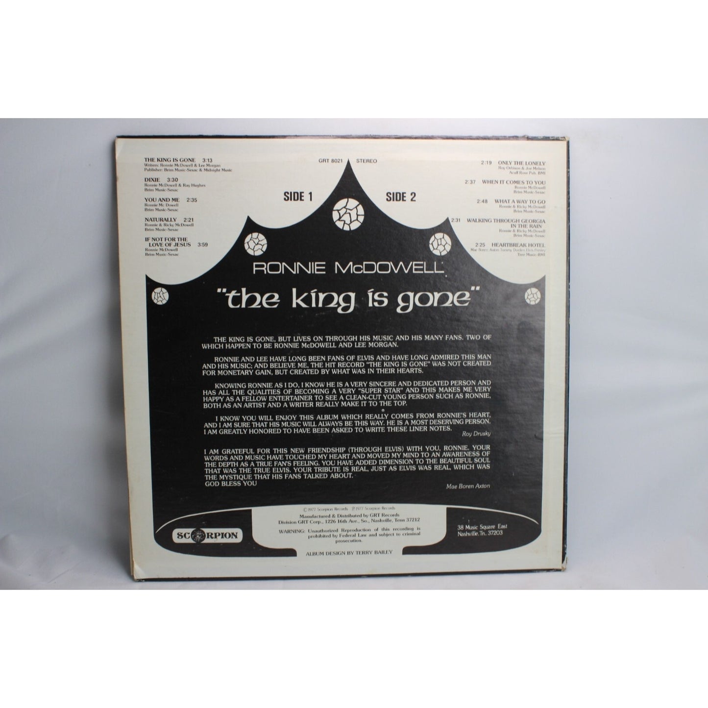 Ronnie McDowell - The King Is Gone Vinyl Record Used