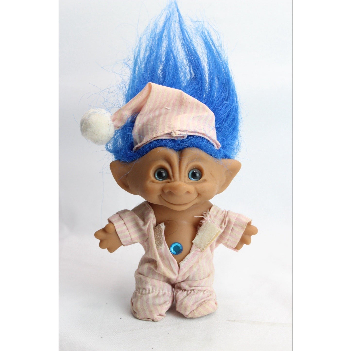 Novelty Troll Blue Rare PJs Jeweled Belly Blue Hair Santa Hat Christmas Pajamas