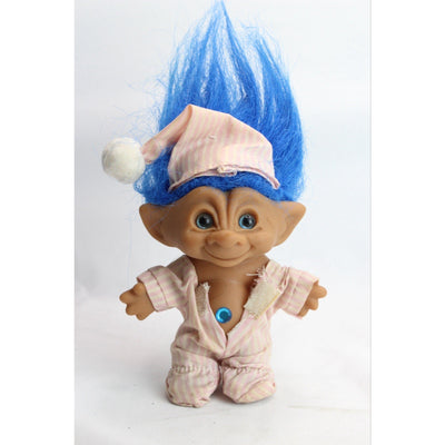 Novelty Troll Blue Rare PJs Jeweled Belly Blue Hair Santa Hat Christmas Pajamas