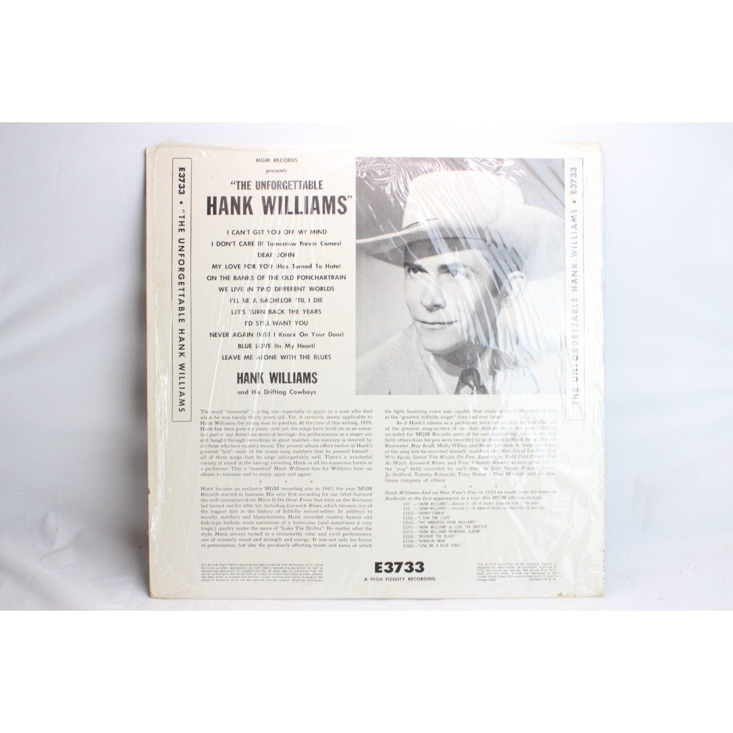 The Unforgettable Hank Williams Vinyl Record Tested Used