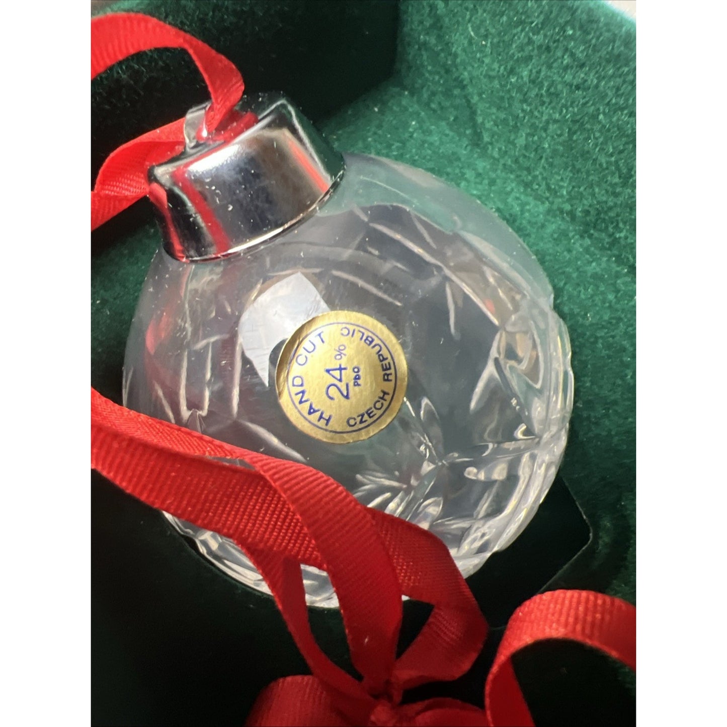 Hand Cut Crystal Christmas Ornament Czech Republic 24% Clear Glass Rare Find