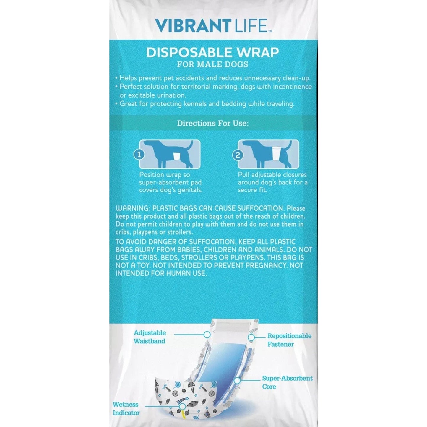 Dog Vibrant Life Disposable Male Wraps for Dogs Puppies Size Large Diapers
