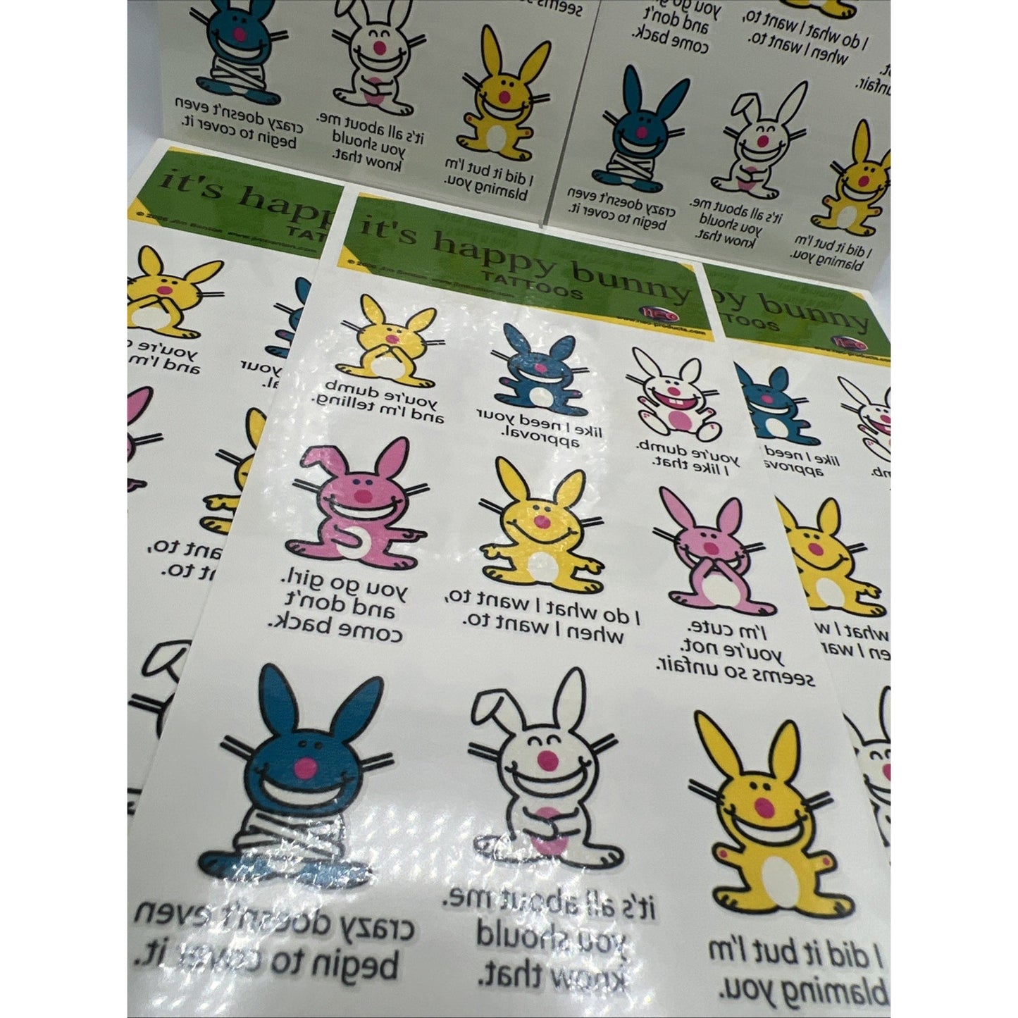 Neo Happy Bunny Temporary Tattoos 2006 Jim Benton Rabbit 5 Sheets 45 Tattoos