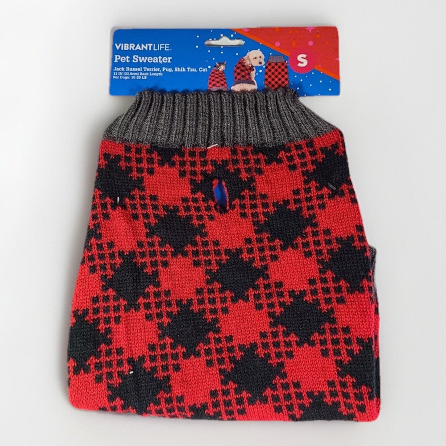 Vibrant Life Dog Pet Clothes Plaid Red Black Winter Apparel Sweater Size Small